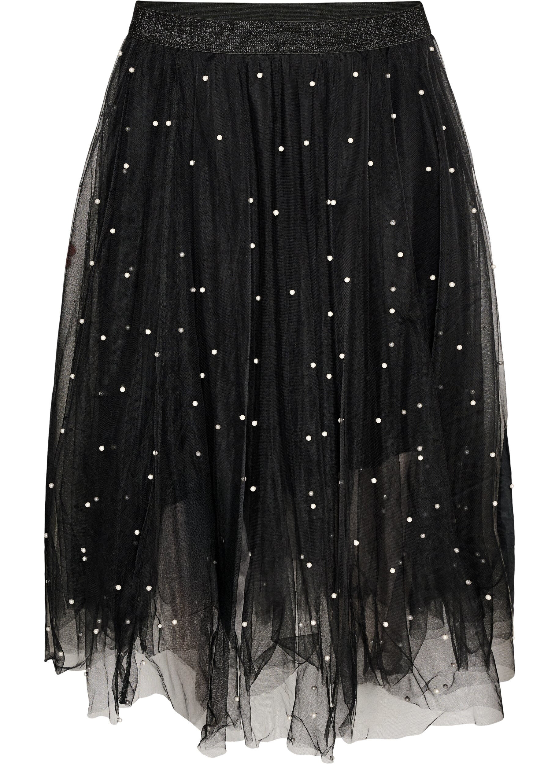 ZizzifashionTulle midi skirt with pearls, Black, Packshot image number 0