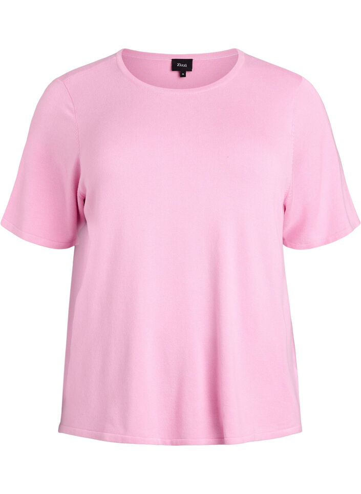 Short-sleeved knit blouse in viscose, Pink, Packshot image number 0