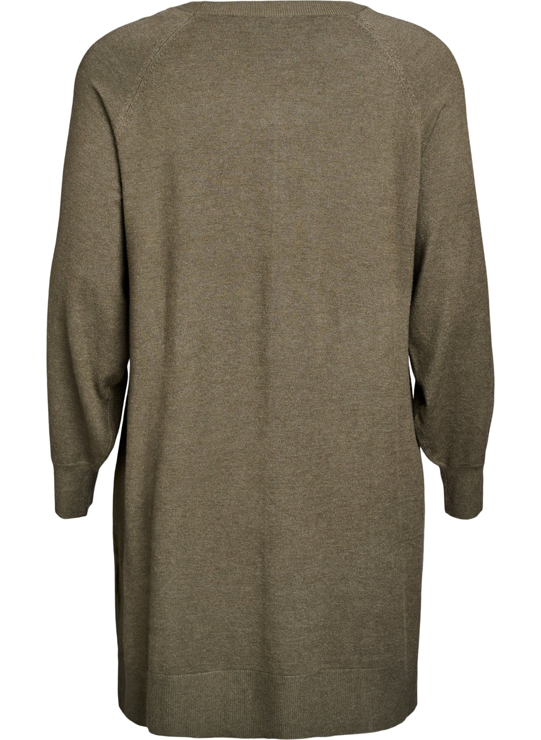 ZizzifashionShort knitted dress with raglan sleeves and a centre seam, Green, Packshot image number 1