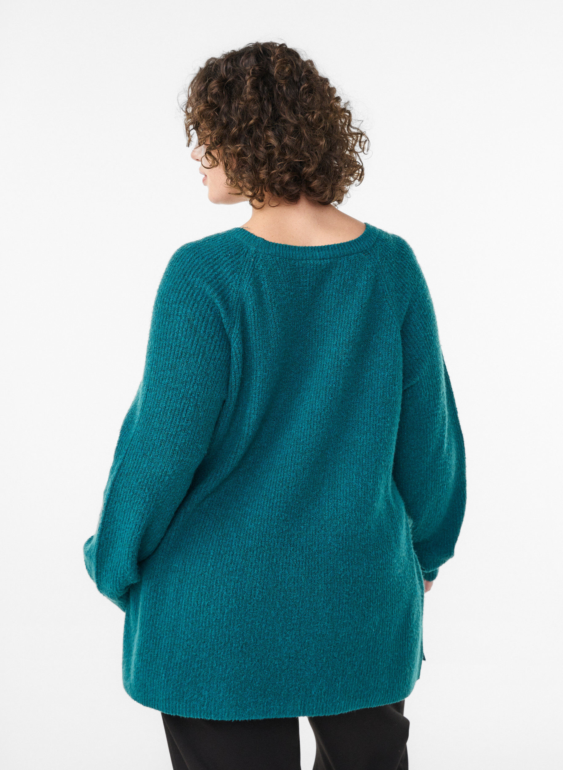 Zizzifashion Knitted jumper with a diagonal pattern and raglan sleeves, Green, Model image number 2