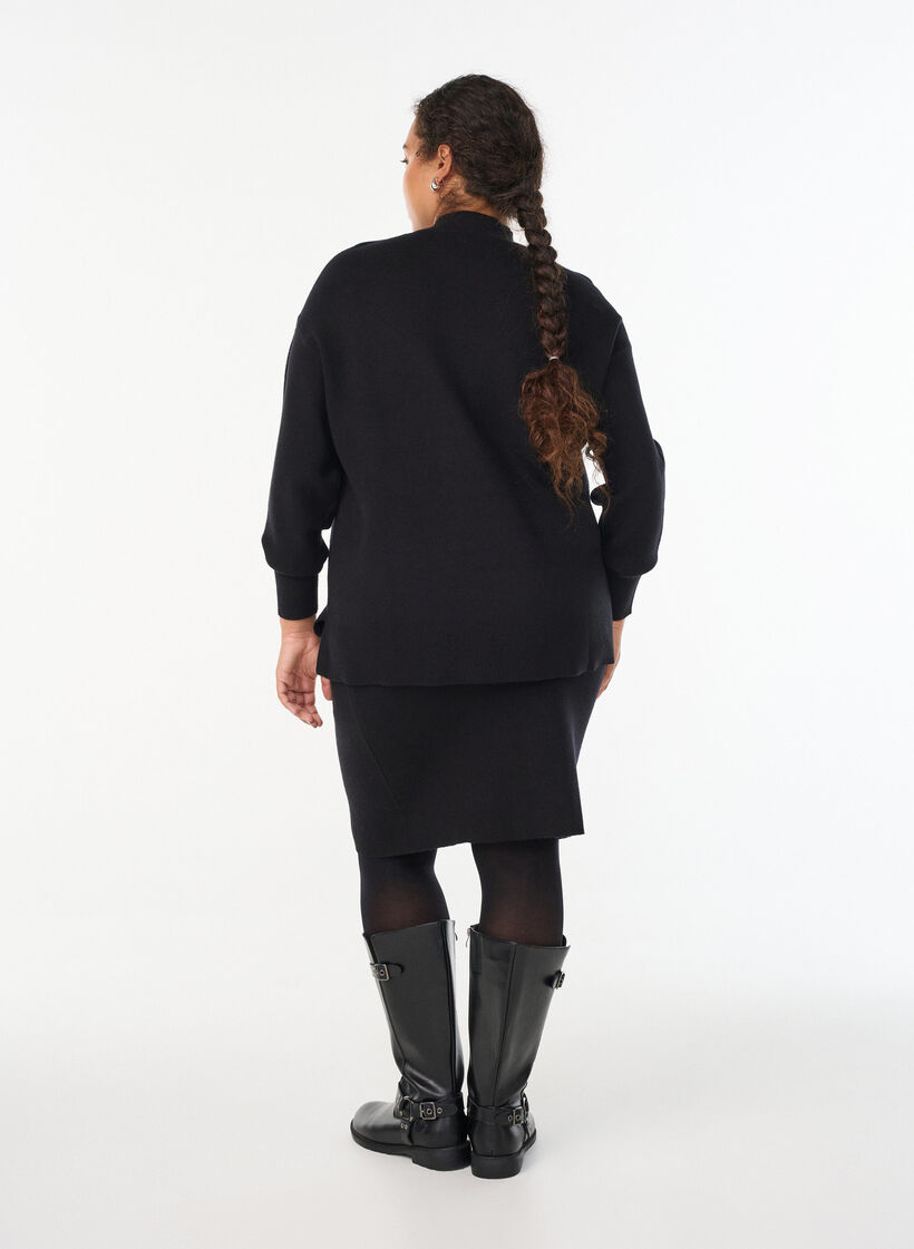 Short knit skirt with a wide waistband, Black, Model image number 2