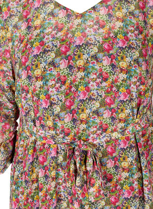 Floral midi dress with a tie belt in the waist, Pink Flower AOP, Packshot image number 2