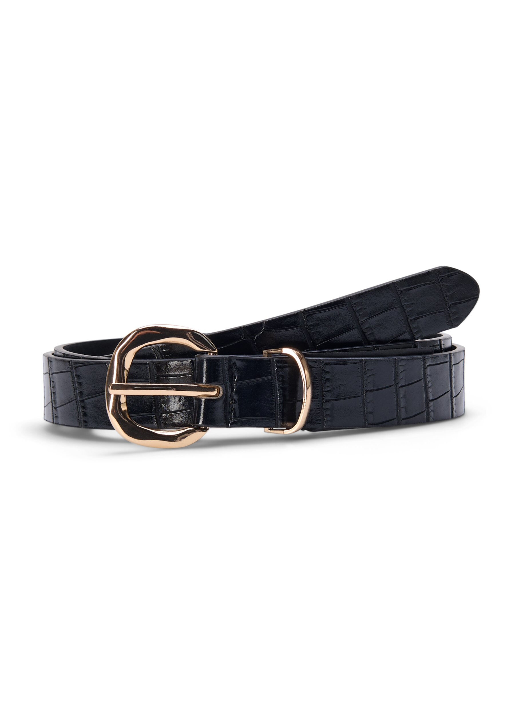 Zizzifashion Faux leather belt with crocodile pattern, Black, Packshot image number 0