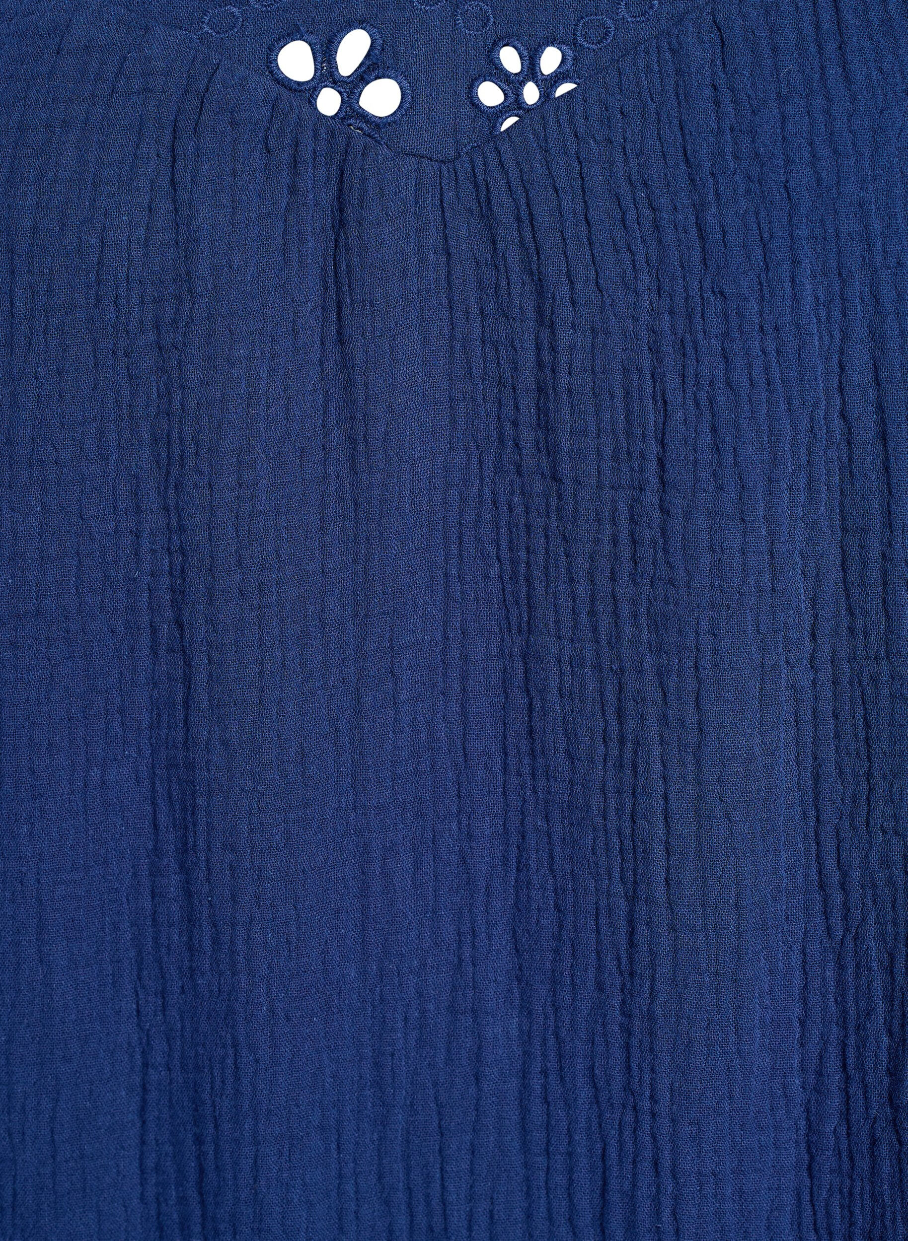 Zizzifashion Blouse in cotton muslin with broderie anglaise and 1/2 sleeves, Blue, Packshot image number 2