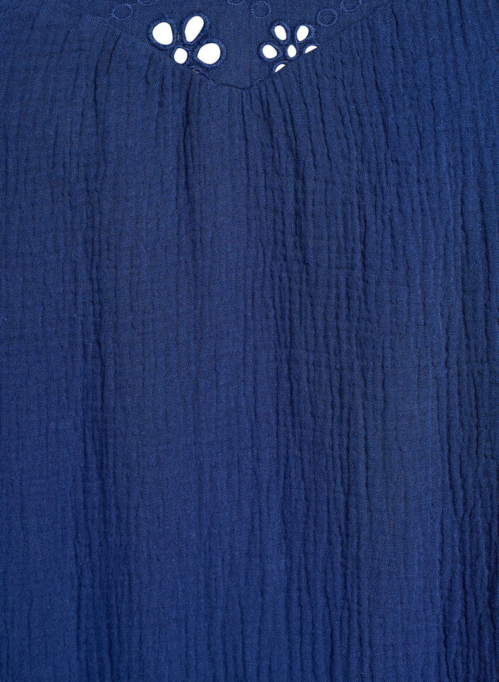 Blouse in cotton muslin with broderie anglaise and 1/2 sleeves, Blue, Packshot image number 2