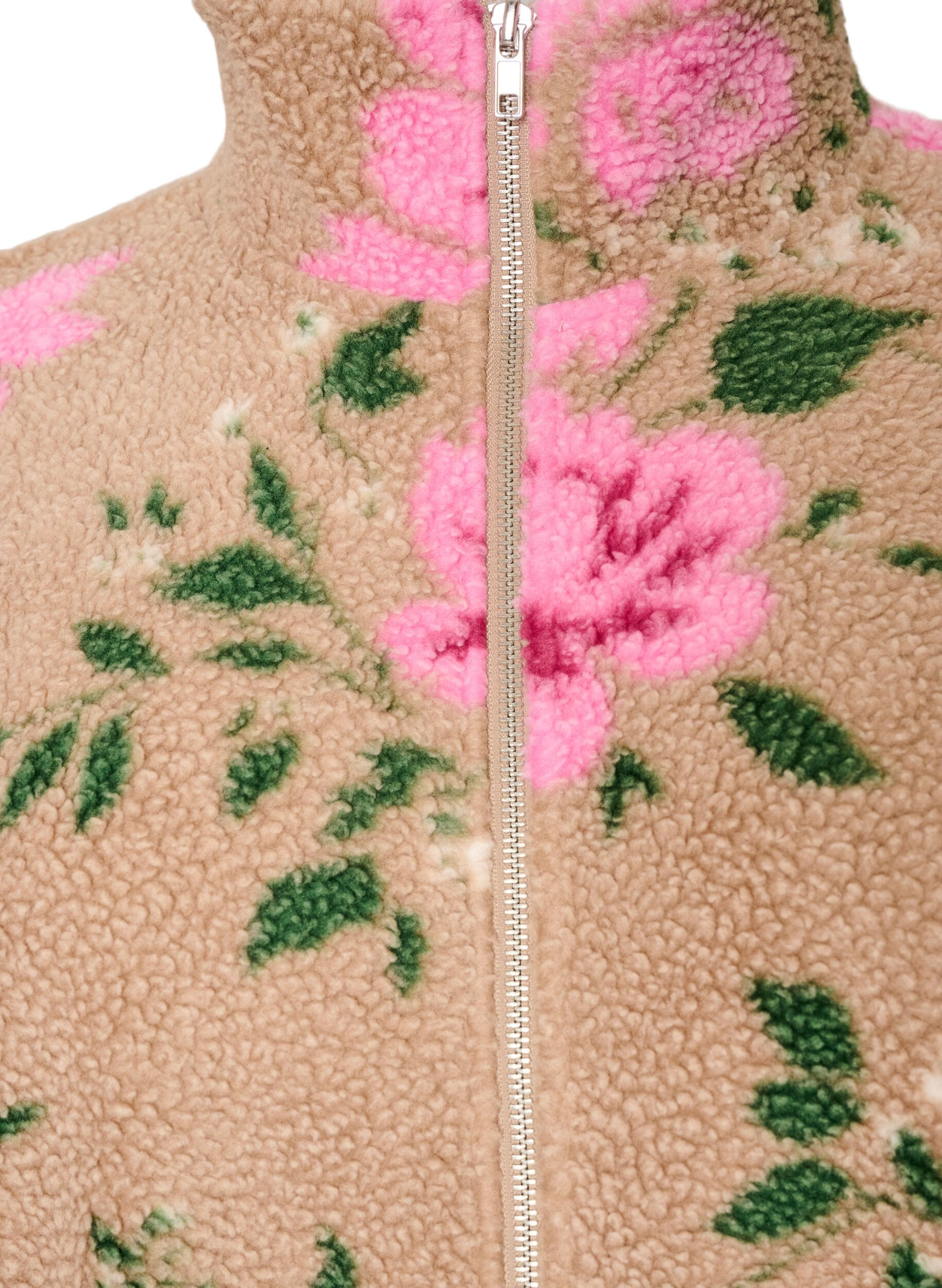ZizzifashionFloral fleece jacket with a high neck and zip, Beige, Packshot image number 2