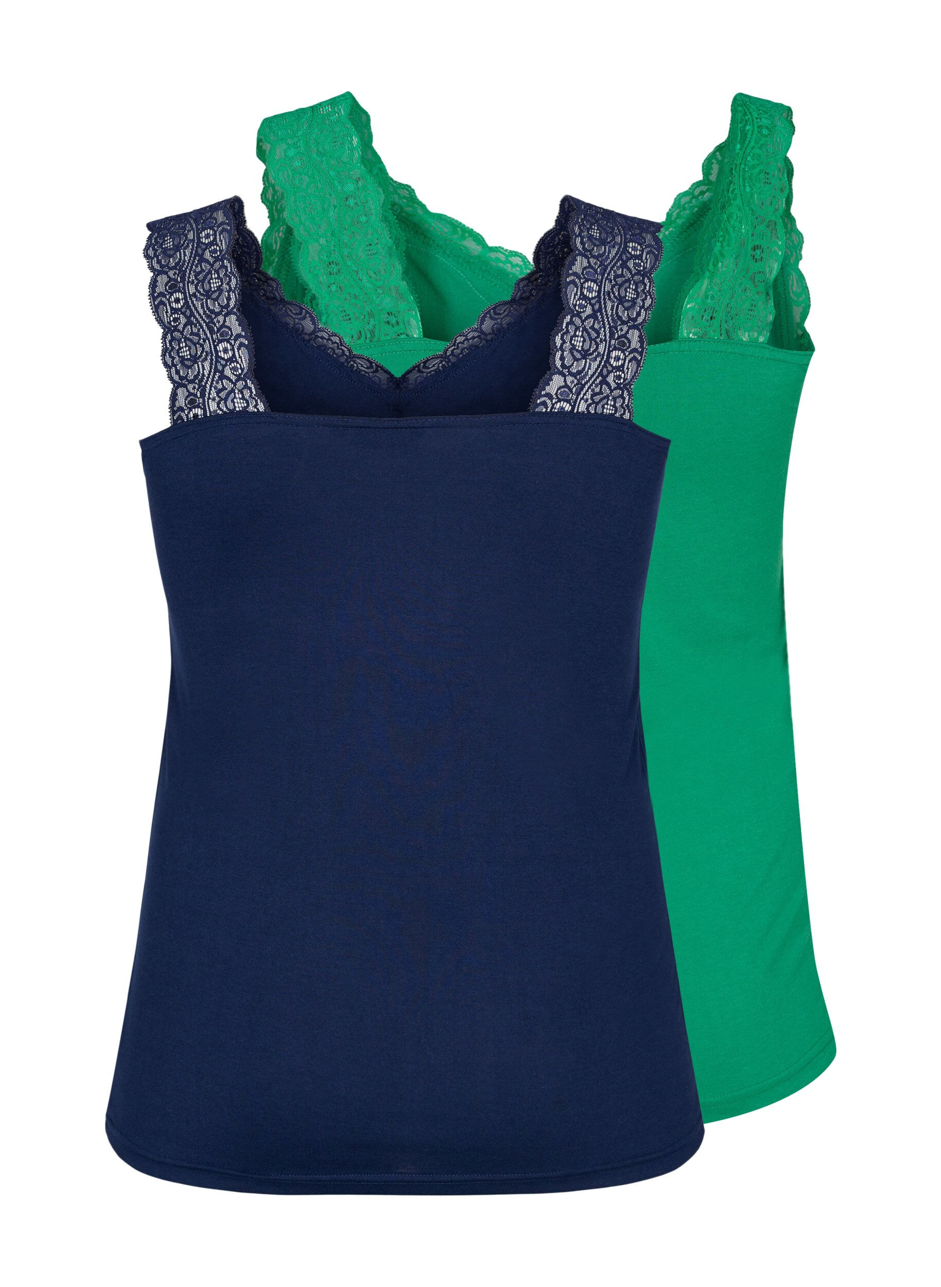 Zizzifashion 2-pack top with lace, Navy B/Jolly Green, Packshot image number 1