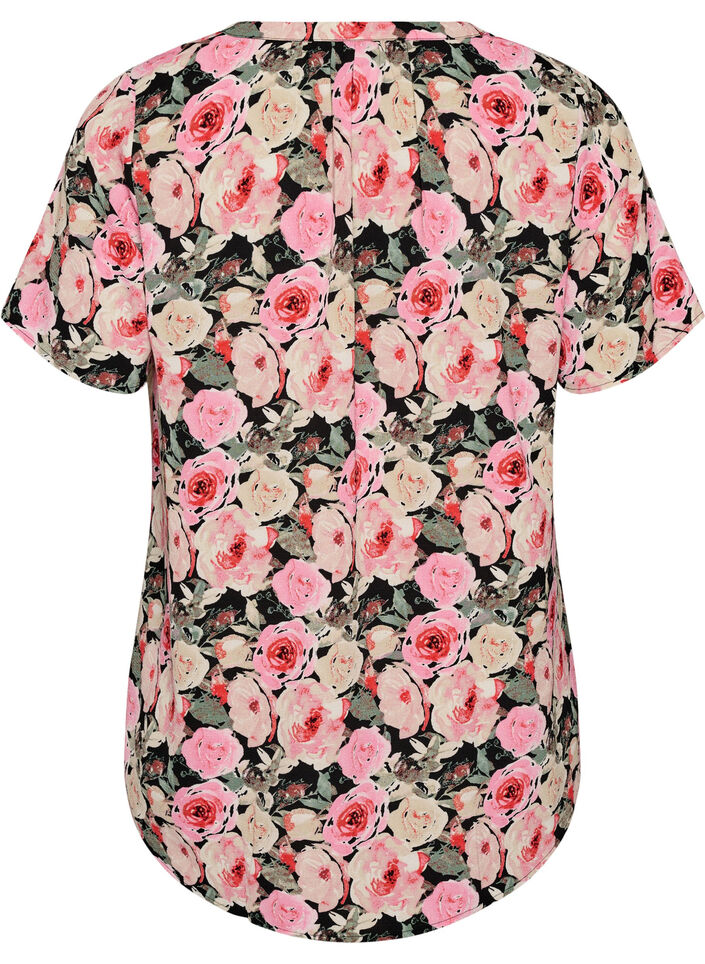 Blouse with short sleeves and v-neck, Rose, Packshot image number 1