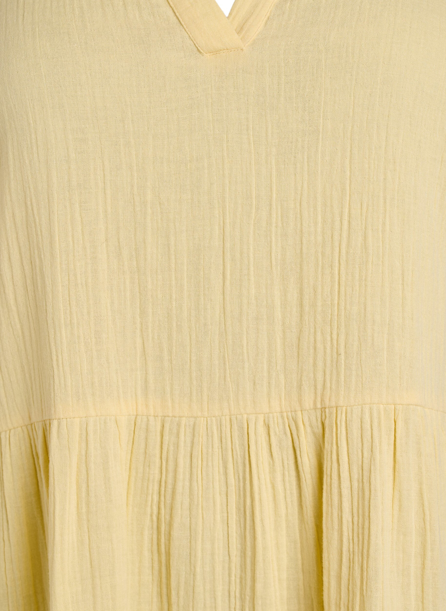 Zizzifashion Knee-length cotton muslin dress with an A-line cut, Yellow, Packshot image number 2