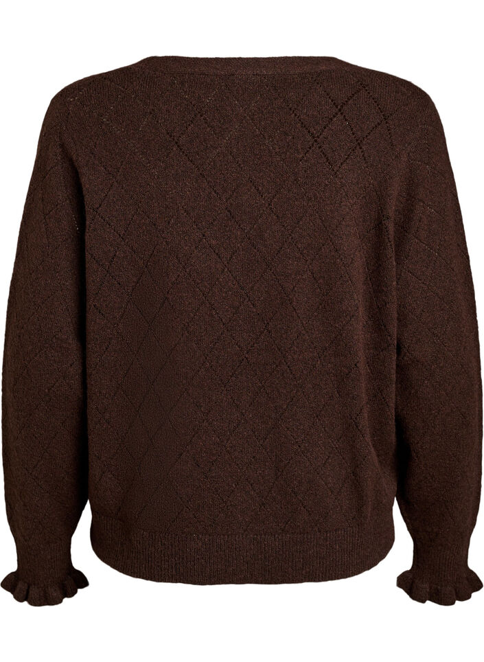 Cardigan with harlequin pattern and V-neck, Brown, Packshot image number 1