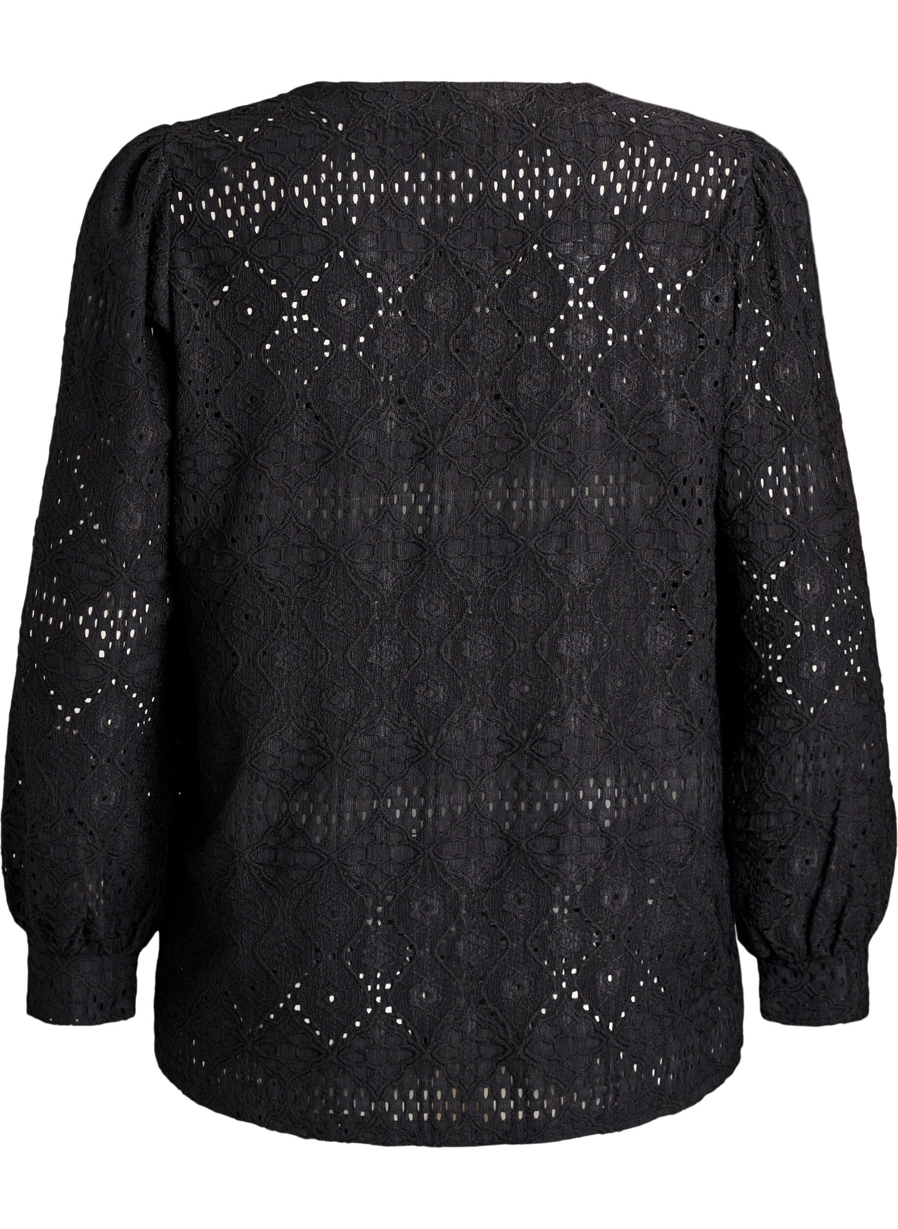 Zizzifashion Long-sleeved blouse with eyelet embroidery, Black, Packshot image number 1