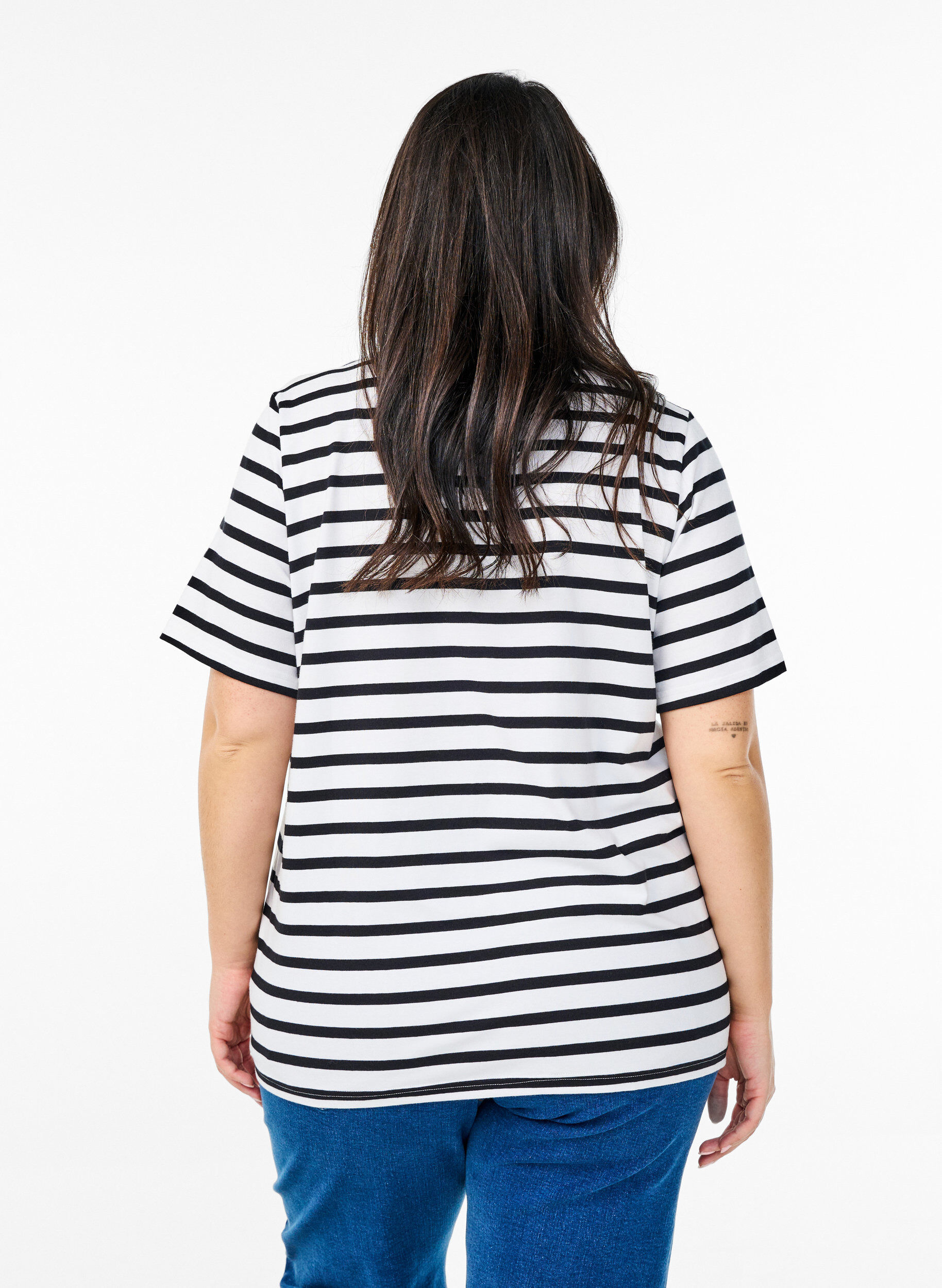 Zizzifashion Striped T-shirt in organic cotton, Black, Model image number 2