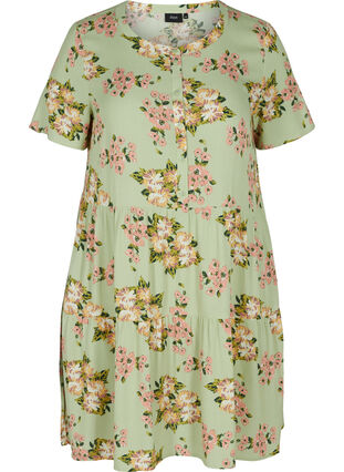 Short-sleeved viscose dress with A-line cut, Light Green April, Packshot image number 0