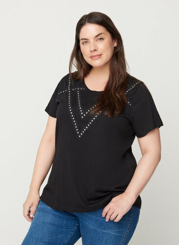 Cotton T-shirt with studs, Black, Model image number 0