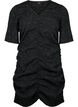 Short-sleeved dress with textured fabric and drapes, Black, Packshot image number 0