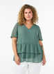 Blouse with V-neck and ruffles, Green, Model image number 0