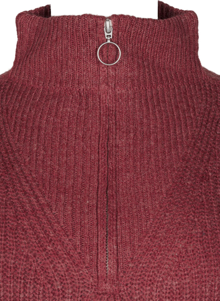 Knitted sweater with high neck and zipper, Red, Packshot image number 2