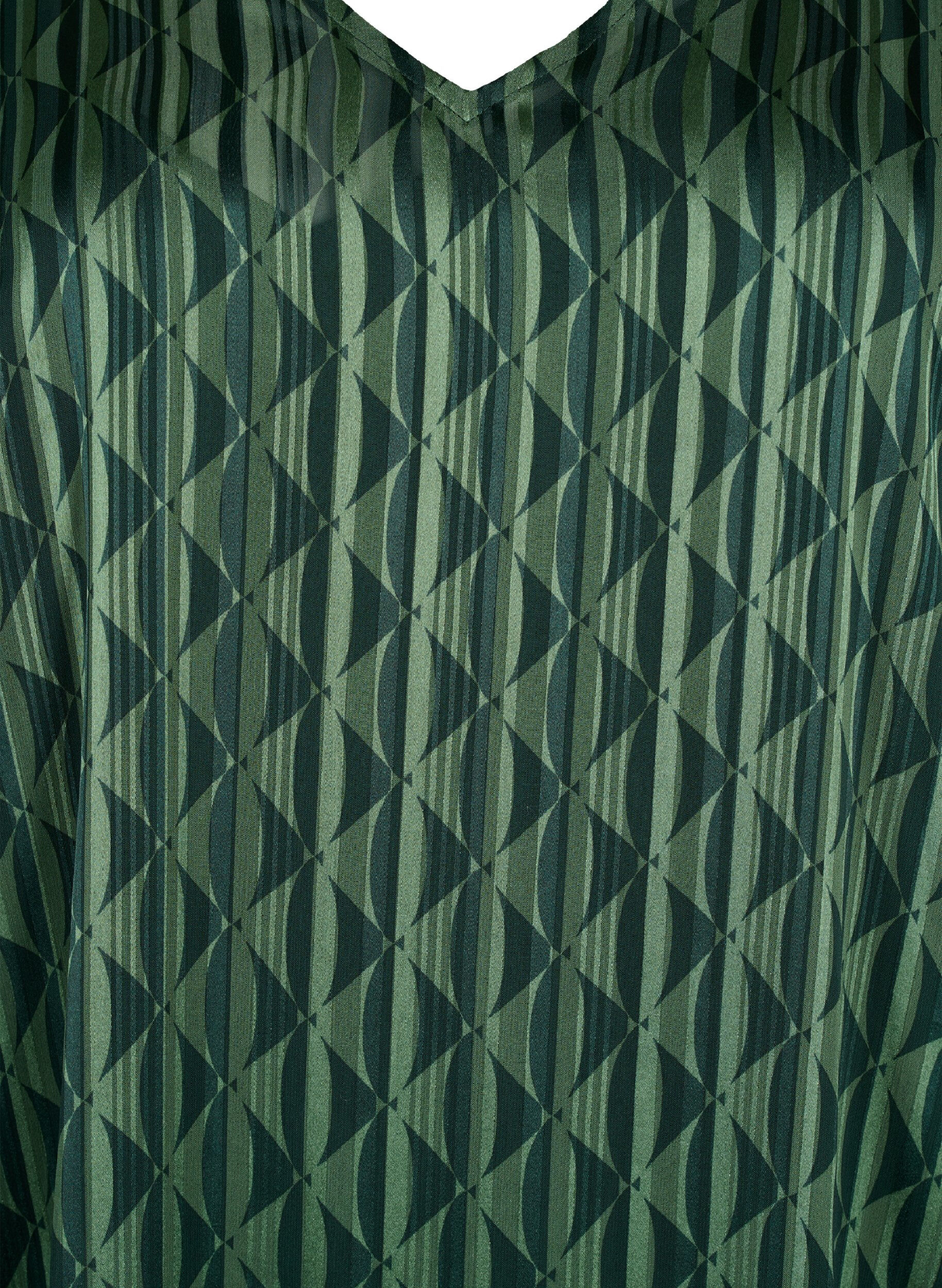 Zizzifashion Long-sleeved dress with V-neck and print, Scarab AOP, Packshot image number 2