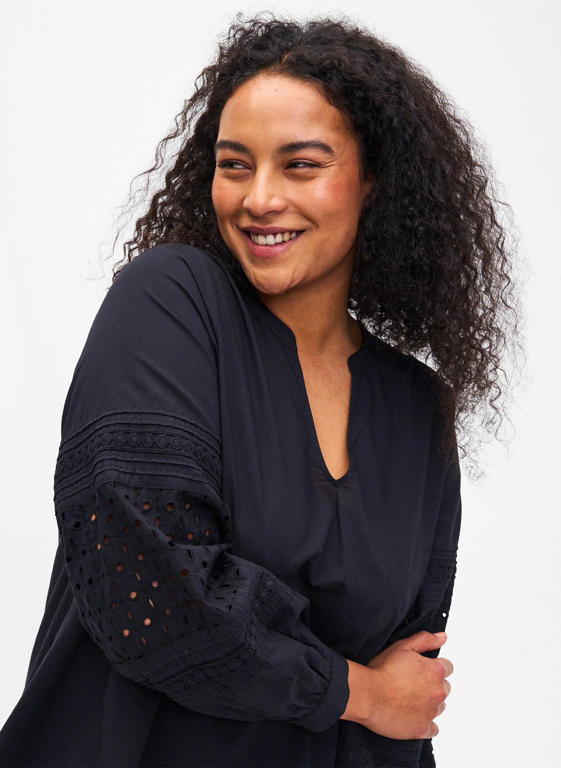 Zizzifashion Long sleeve blouse with decorative details, Black, Model image number 2