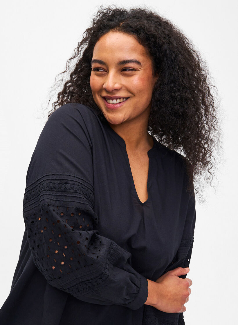 Long sleeve blouse with decorative details, Black, Model image number 2