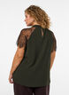 Blouse with short lace sleeves and high neck, Green, Model image number 2