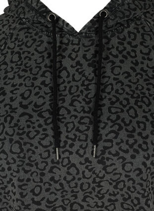 Organic cotton hooded sweatshirt with leopard print, Grey Leo Acid Wash, Packshot image number 2