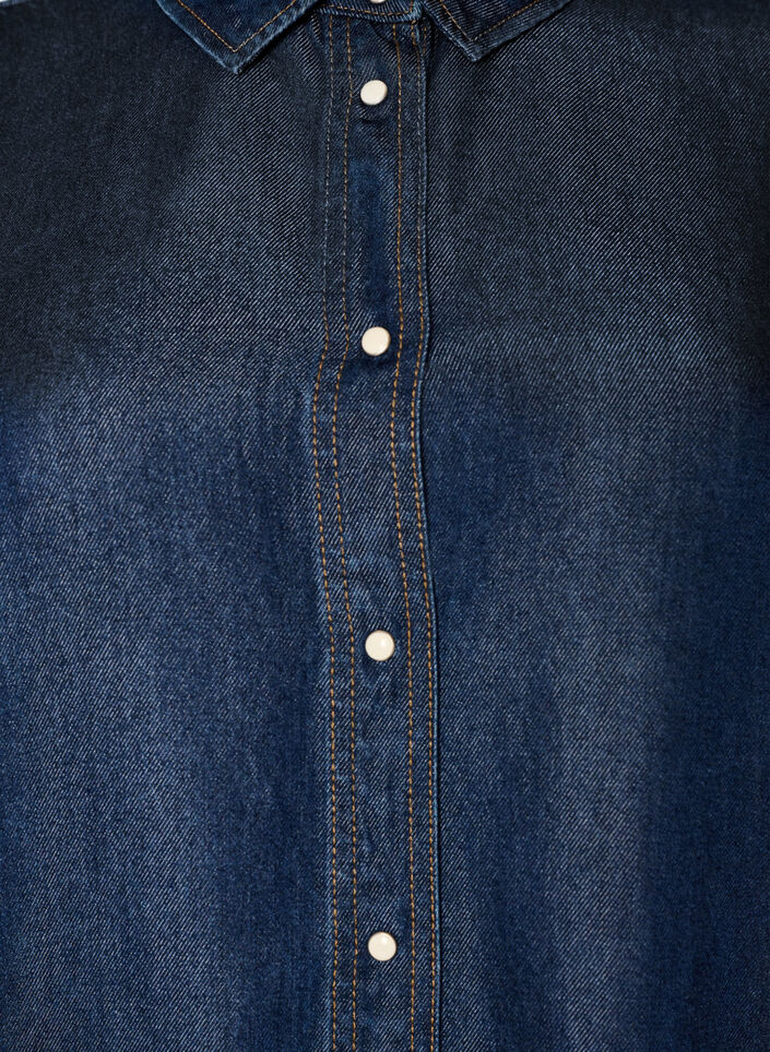 Denim dress in lyocell with buttons and short sleeves, Blue, Packshot image number 2
