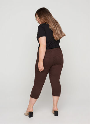 Close-fitting capris with slits, Dark Brown, Model image number 1