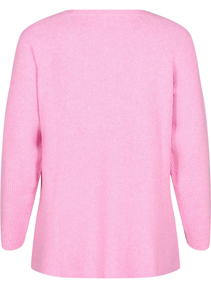 Knitted blouse with round neck, Begonia Pink Mel., Packshot image number 1