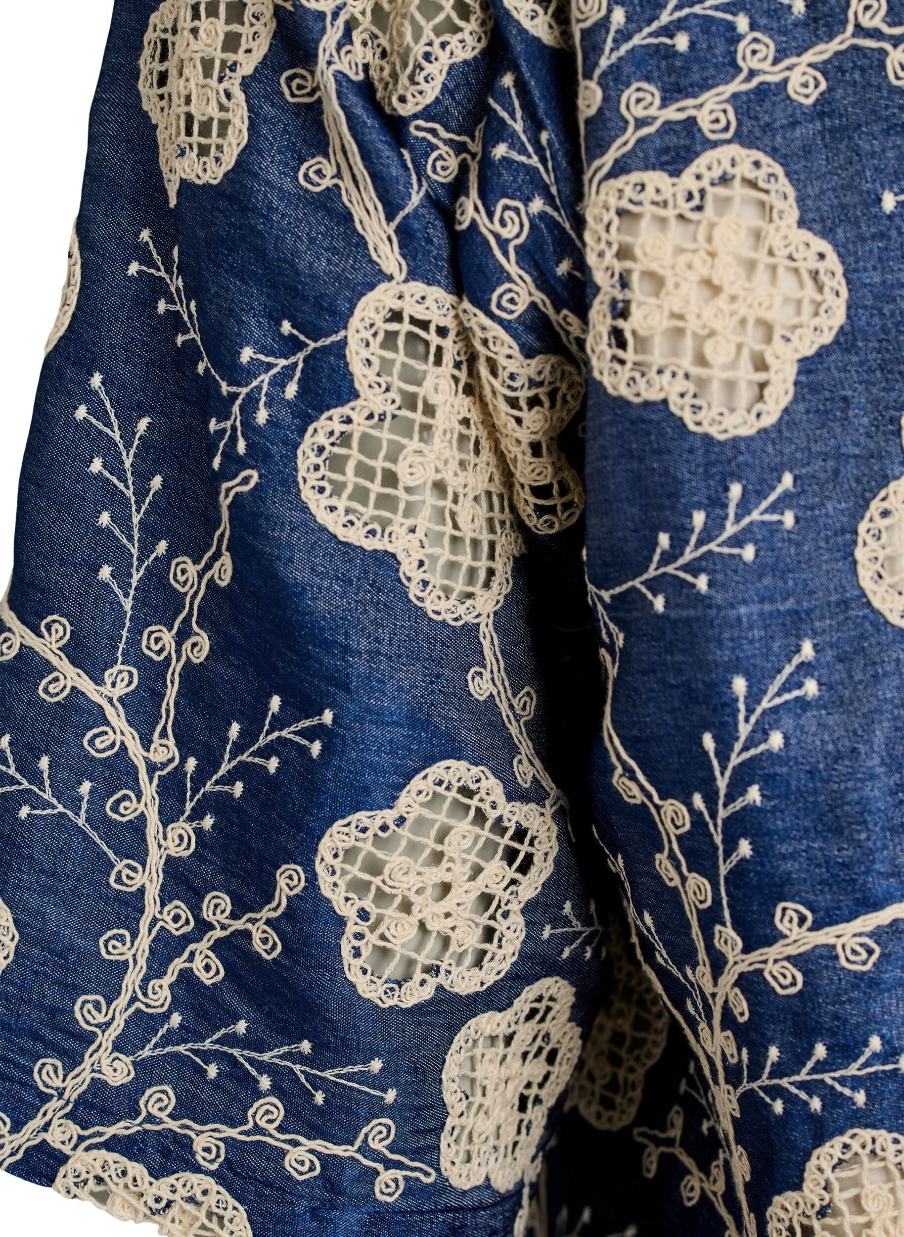 Zizzifashion Blouse with V-neck and embroidered pattern, Blue, Packshot image number 3