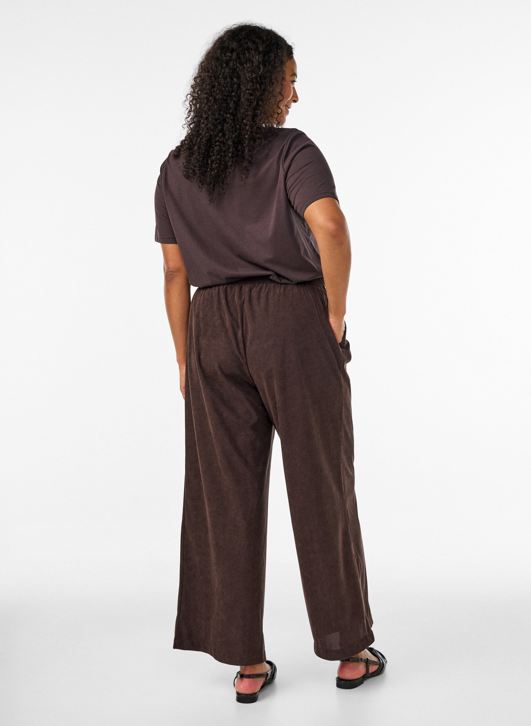 ZizzifashionCorduroy trousers with wide legs and a high waist, Brown, Model image number 1