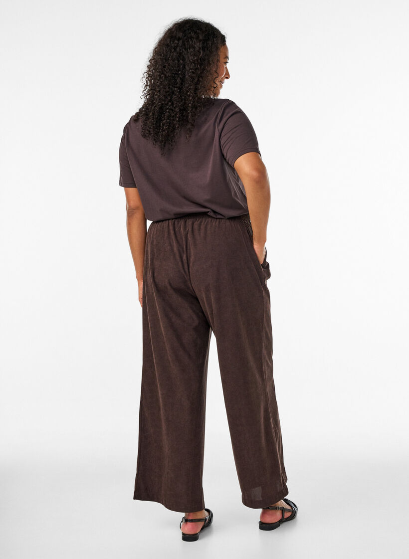 Corduroy trousers with wide legs and a high waist, Brown, Model image number 1
