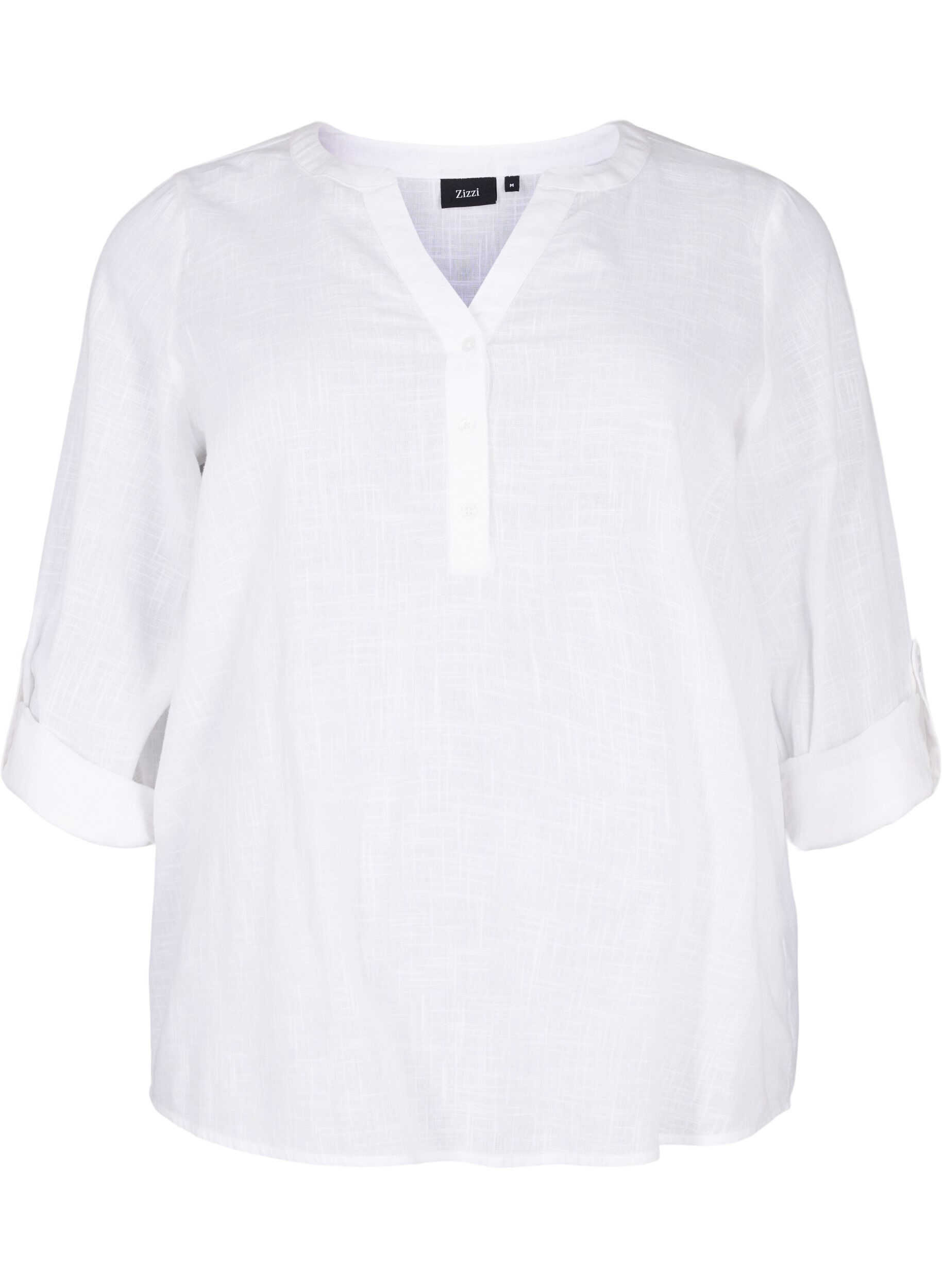 Zizzifashion Shirt blouse in cotton with a v-neck, Bright White, Packshot image number 0