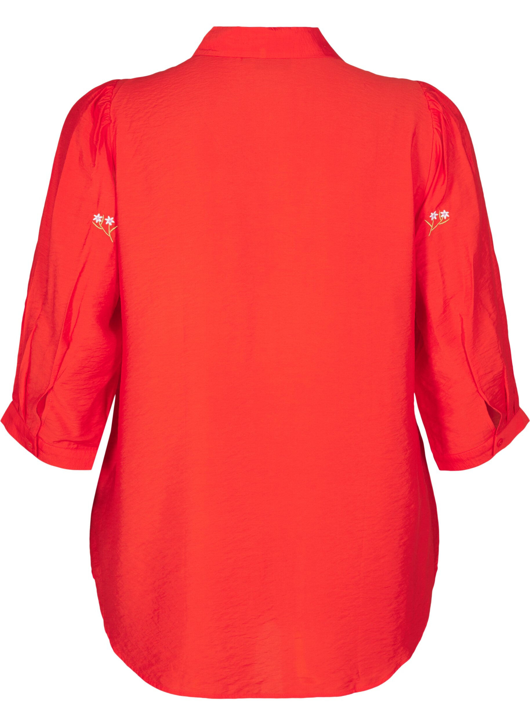 Zizzifashion Blouse with 3/4 sleeves and floral embroidery, Flame Scarlet, Packshot image number 1