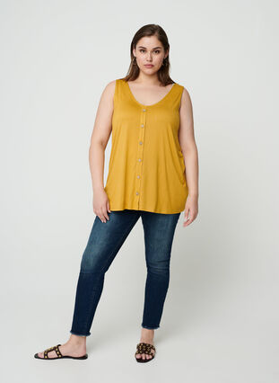 Viscose top with buttons, Golden Yellow, Model image number 2