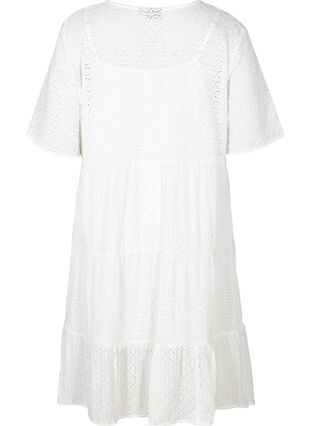 Short-sleeved dress with broderie anglaise, Bright White, Packshot image number 1