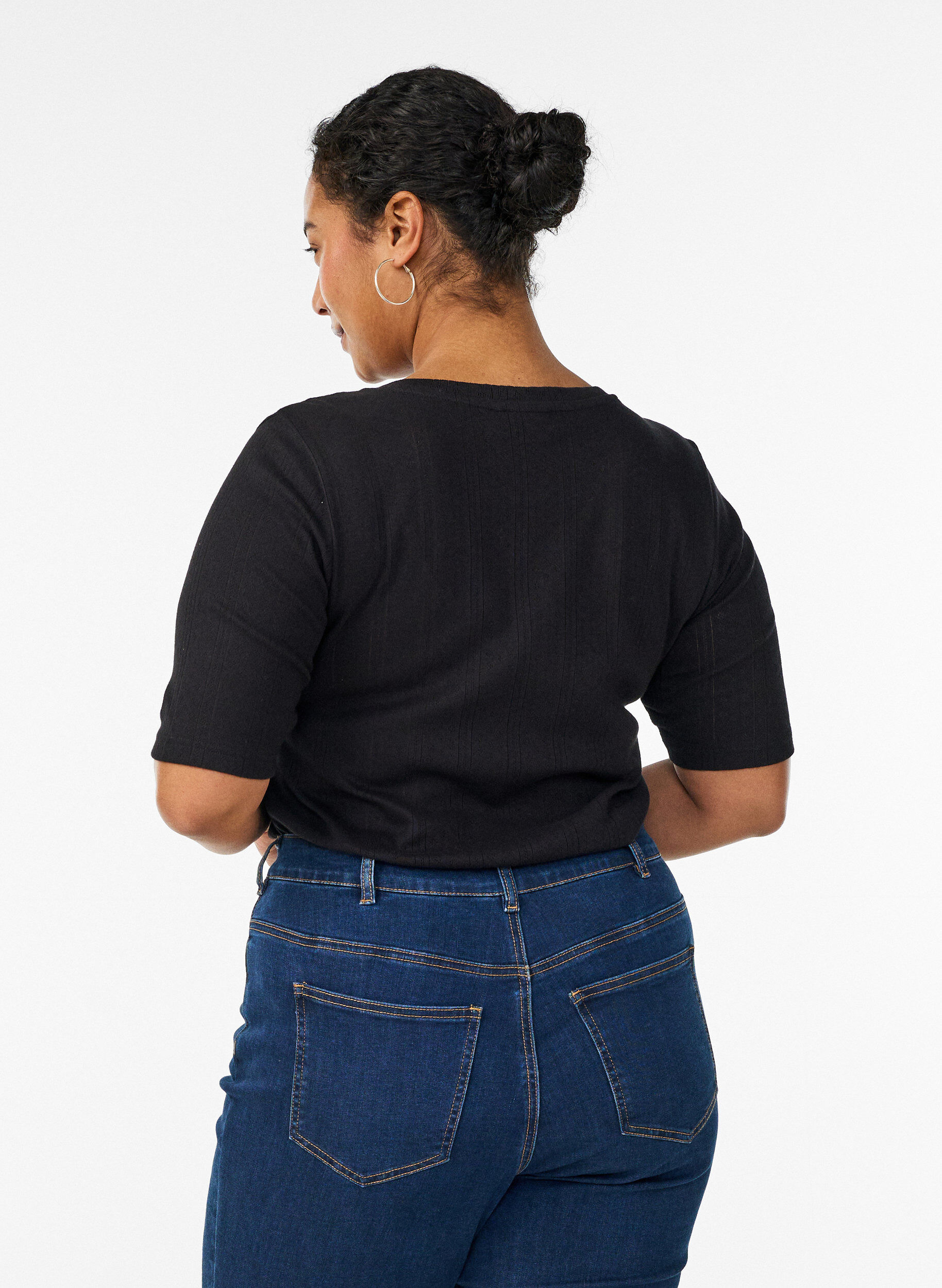 Zizzifashion Cotton T-shirt with eyelet embroidery, Black, Model image number 2