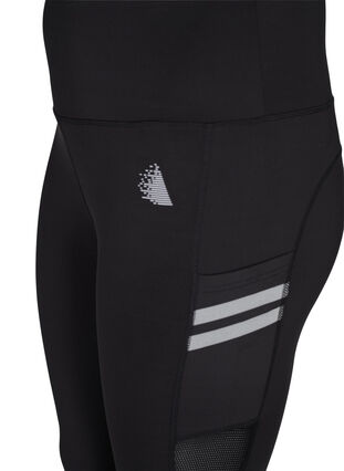 Cropped reflective gym leggings with pocket, Black/Reflex Lines, Packshot image number 2