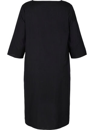 Cotton dress with 3/4 sleeves and buttons, Black, Packshot image number 1