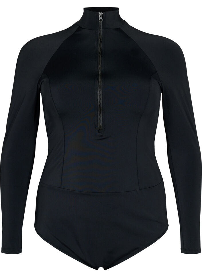 	 Swimsuit with long sleeves, Black, Packshot image number 0