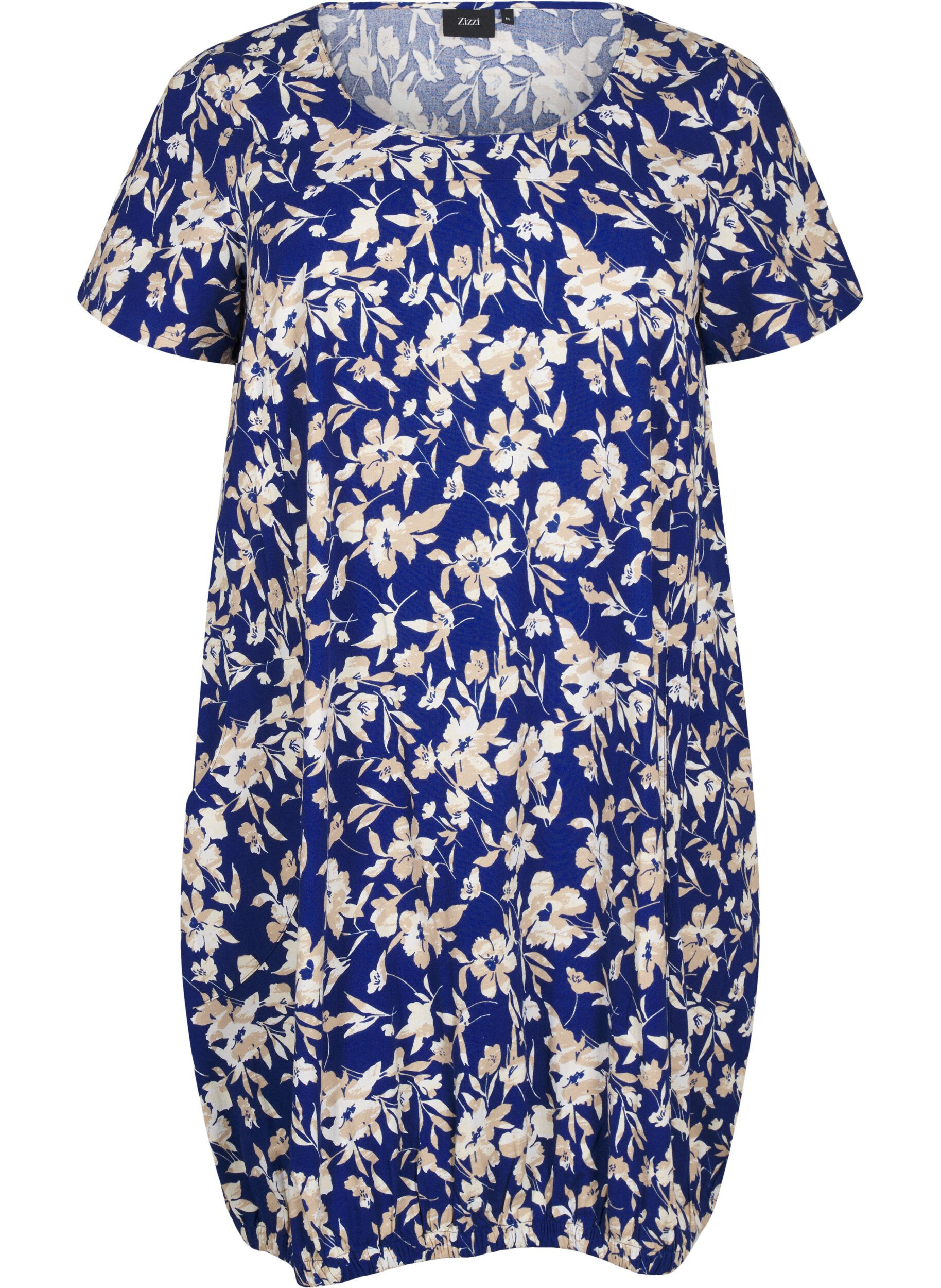 Zizzifashion Short-sleeved cotton dress with floral print, Blue, Packshot image number 0