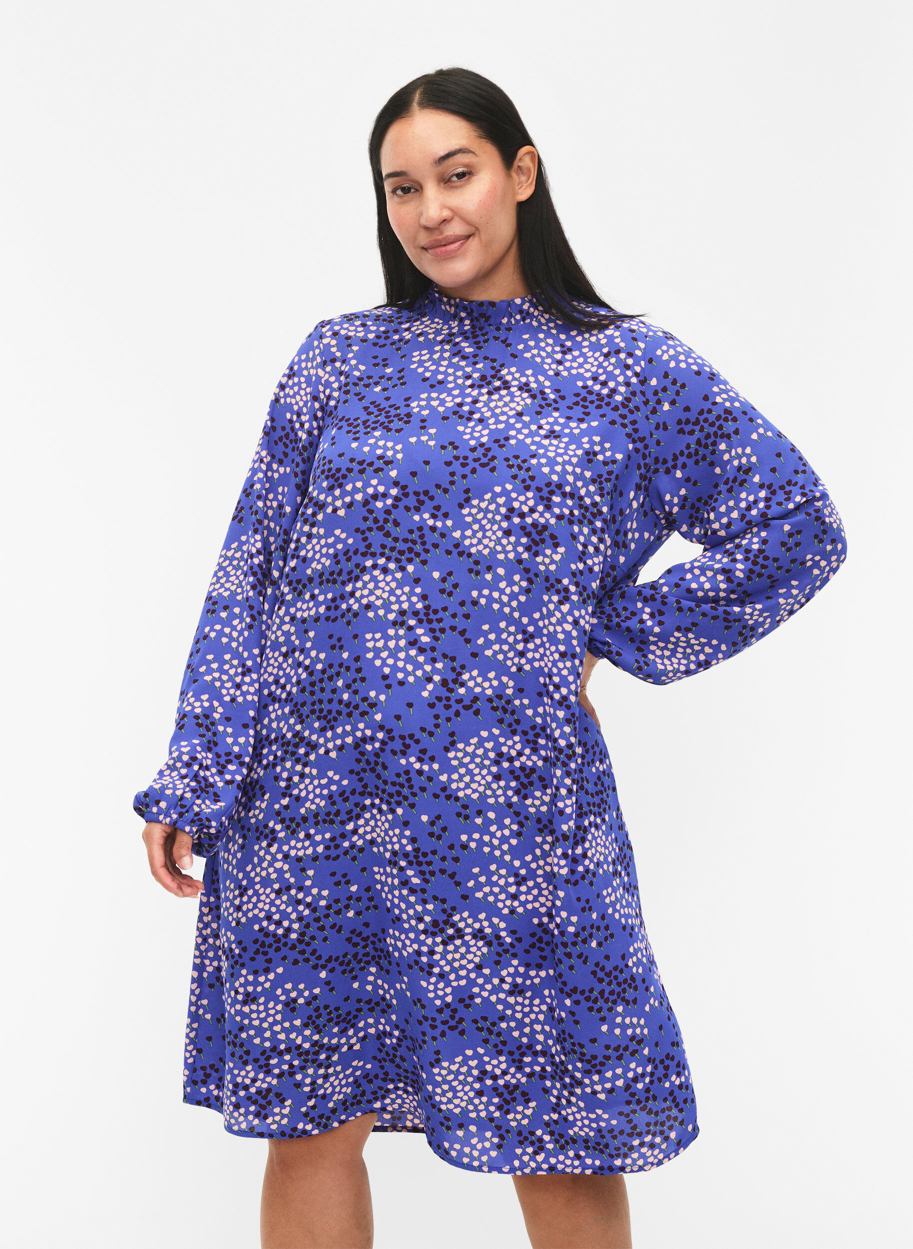 Zizzifashion FLASH - Long sleeve dress with print, Dazzling Blue AOP, Model image number 0