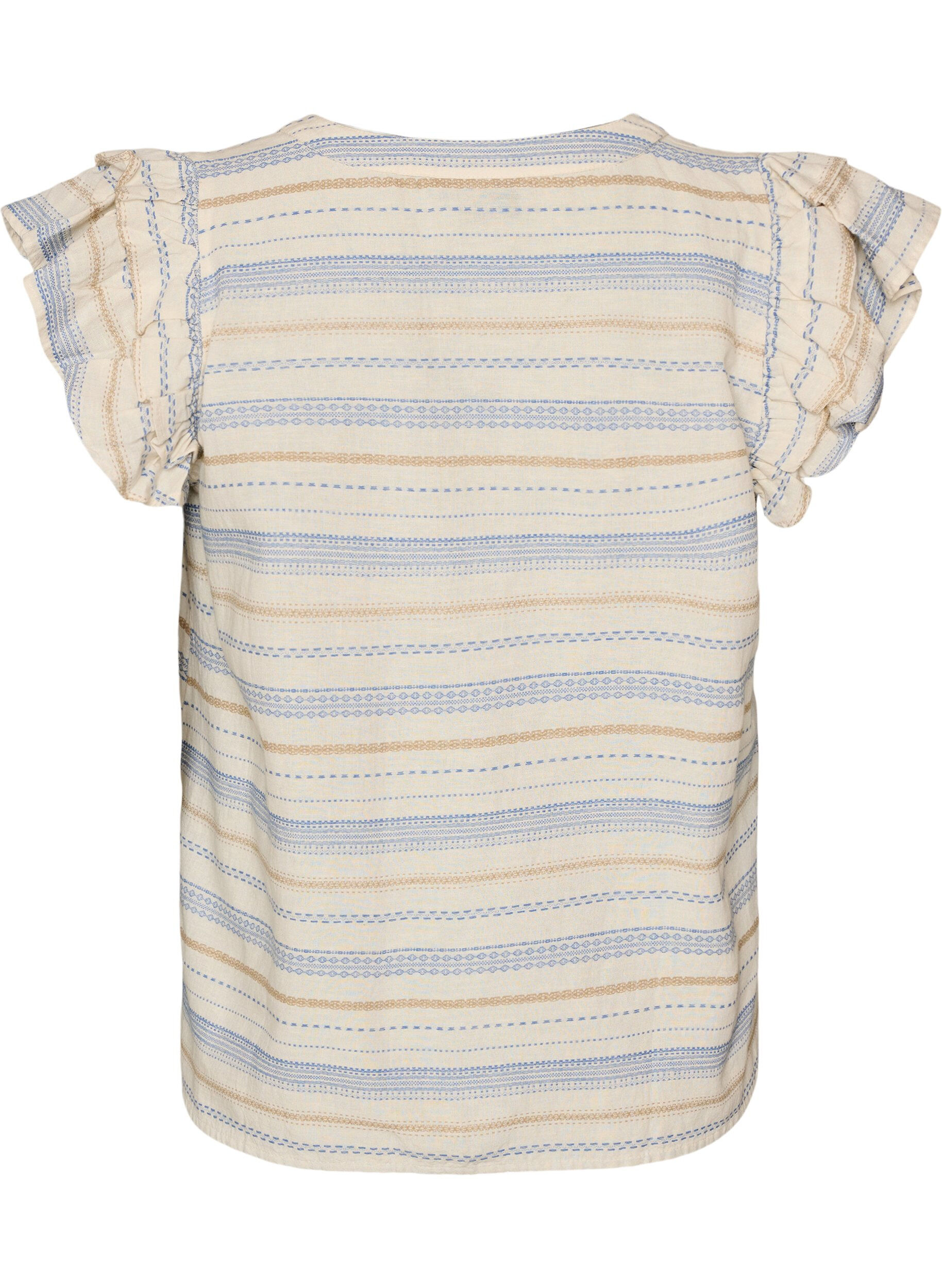 Zizzifashion Sleeveless blouse with ruffles and patterned stripes, Vanilla, Packshot image number 1