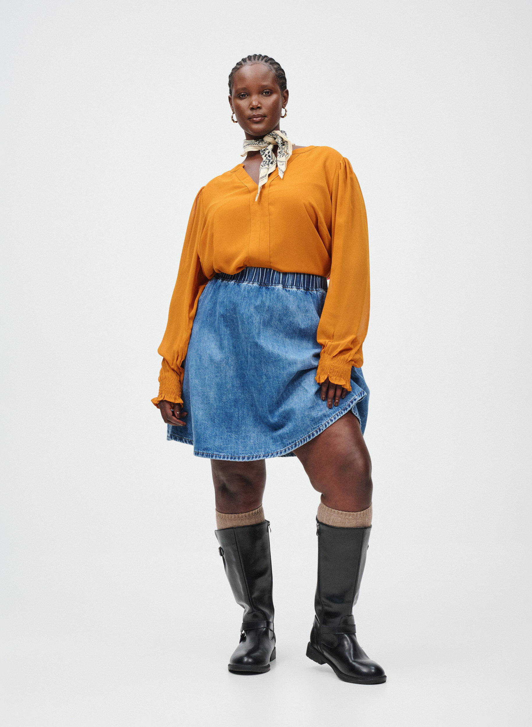 Zizzifashion Short denim skater skirt, Blue, Image image number 0