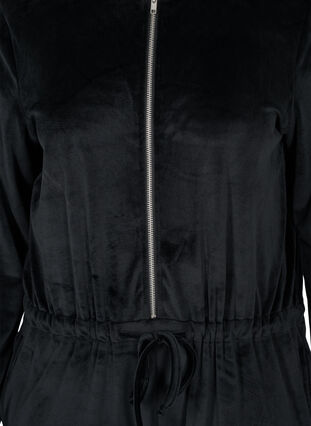 Hooded velour jumpsuit with drawstring, Black, Packshot image number 2