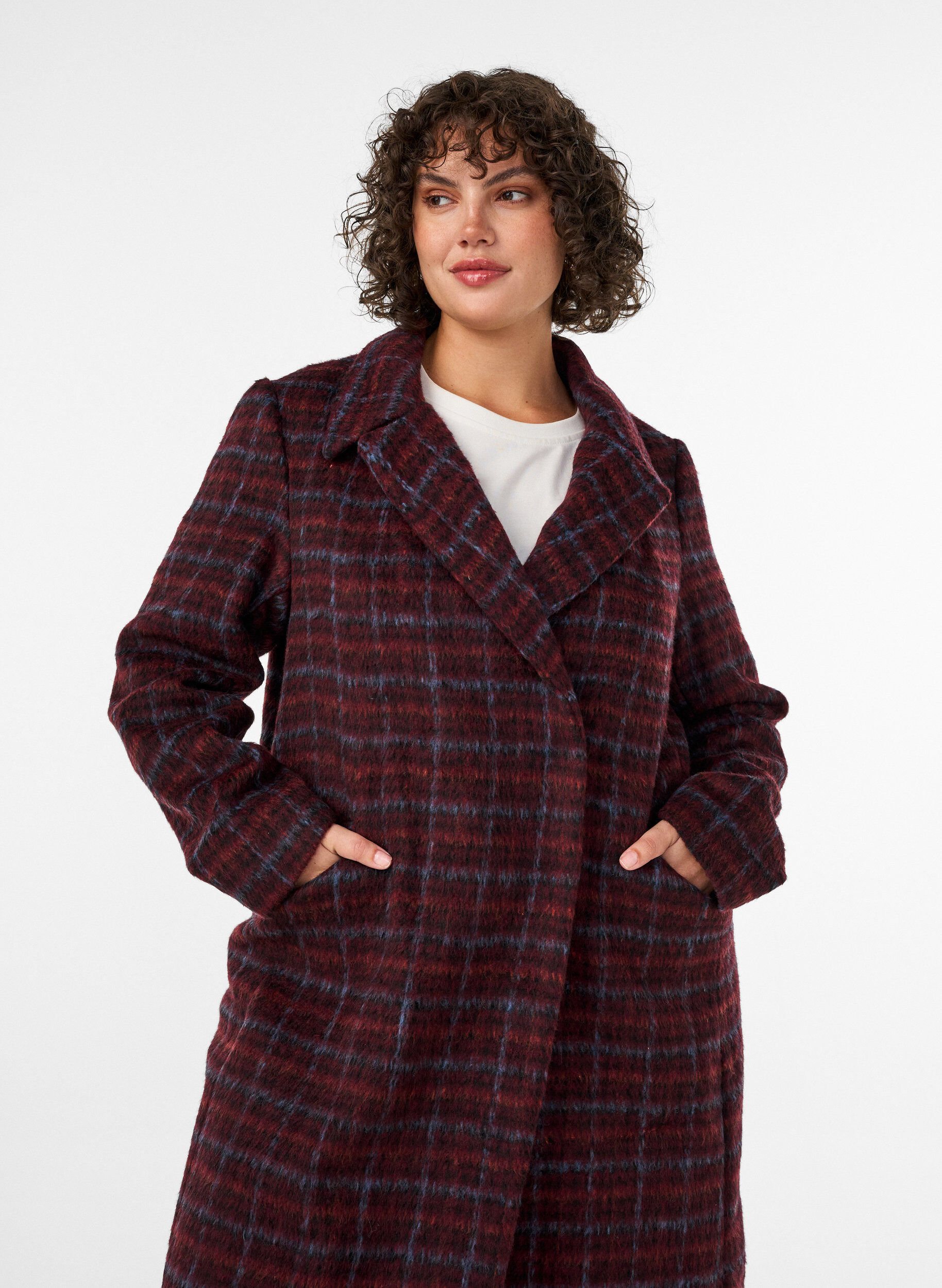 ZizzifashionChecked coat with pockets, Red, Model image number 2