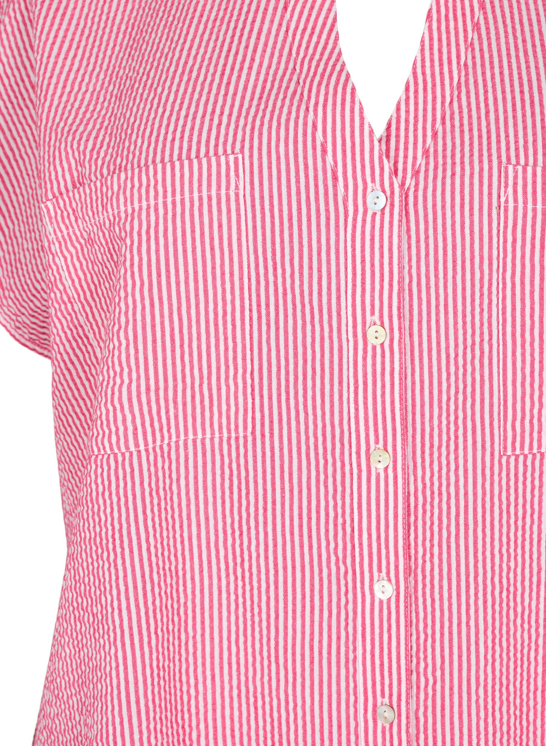 Zizzifashion Short-sleeved cotton shirt with stripes, Beetroot P. Stripe, Packshot image number 2