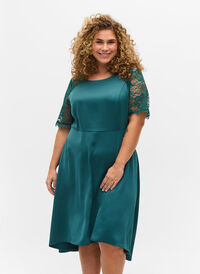 Midi dress with short lace sleeves, Deep Teal, Model