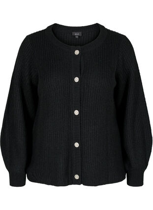 Short rib-knit cardigan with button fastening, Black, Packshot image number 0