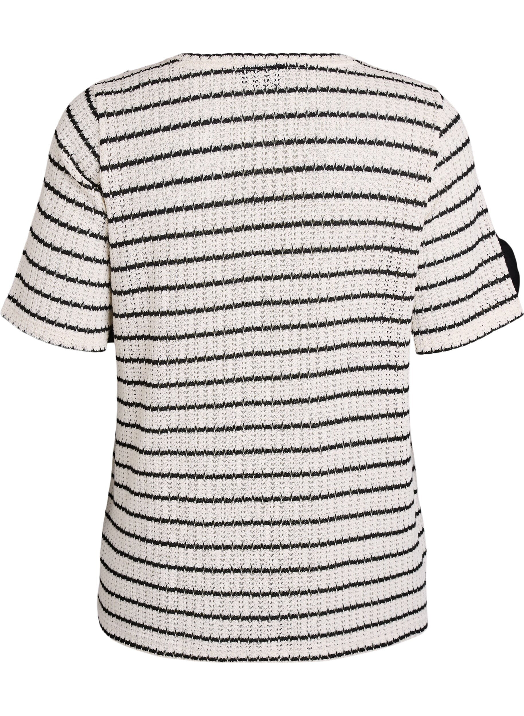 Zizzifashion Striped knitted jersey blouse, Black, Packshot image number 1